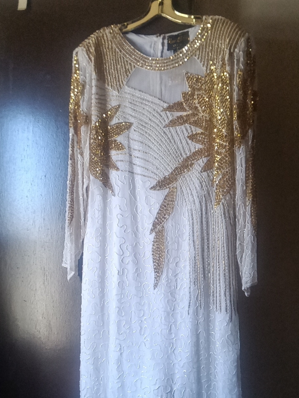 Elegant White Dress with Gold Sequin Embellishment